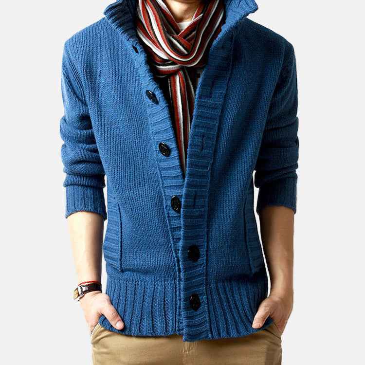 Men's Chunky Knit Cozy Cardigan – Stand Collar, Button Front, Relaxed Fit