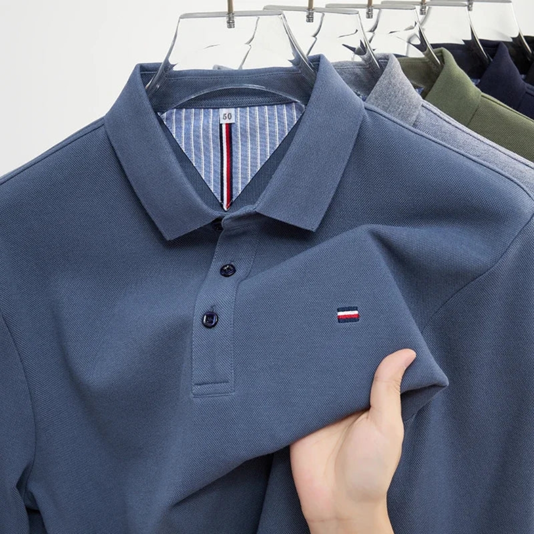 Men's Long Sleeve Polo Shirt with Embroidery - Comfortable & Breathable