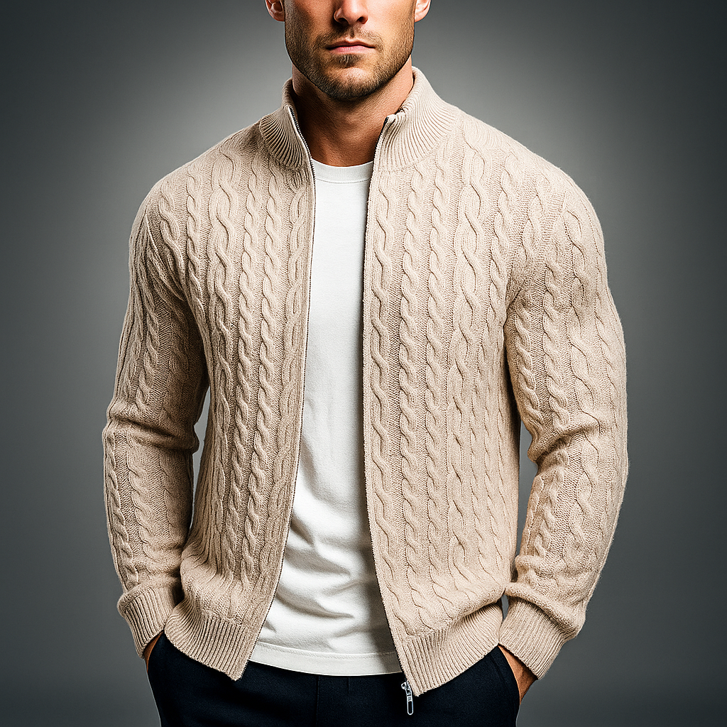 Men's Cable-Knit Zip Cardigan