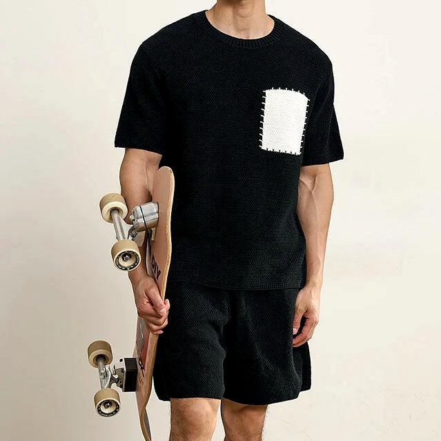 Men's Breathable Knitted Patchwork T-Shirt