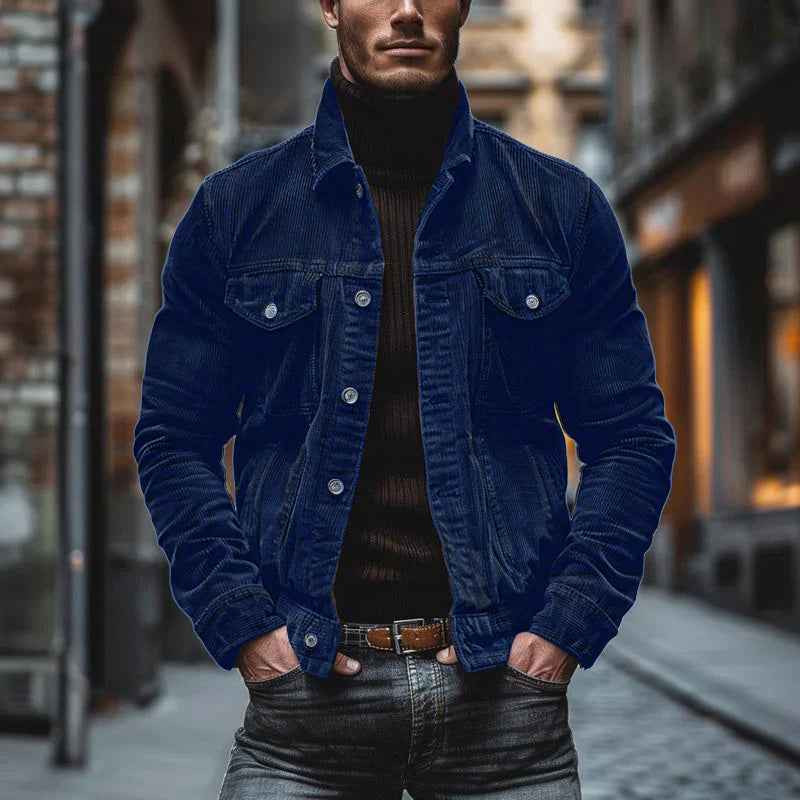 Men's Structured Fit Coat – Ribbed Texture with Lapel Collar – Casual Chic Style