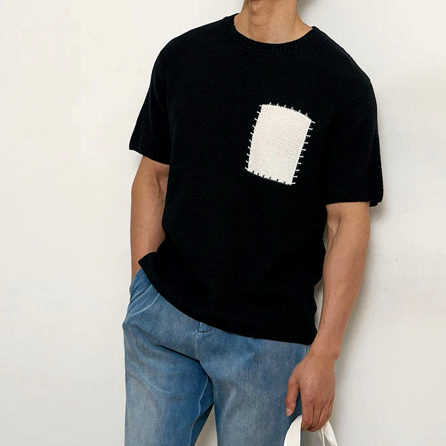 Men's Breathable Knitted Patchwork T-Shirt