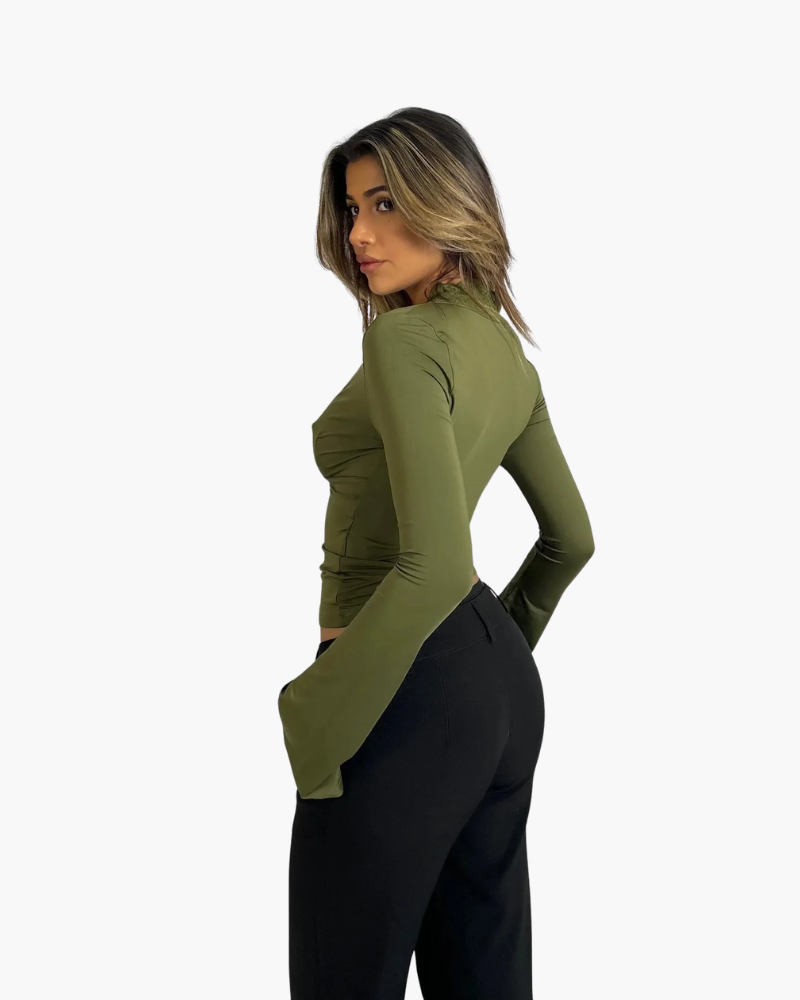 Top a Maniche Lunghe con Pizzo | Elegante Scollo a V