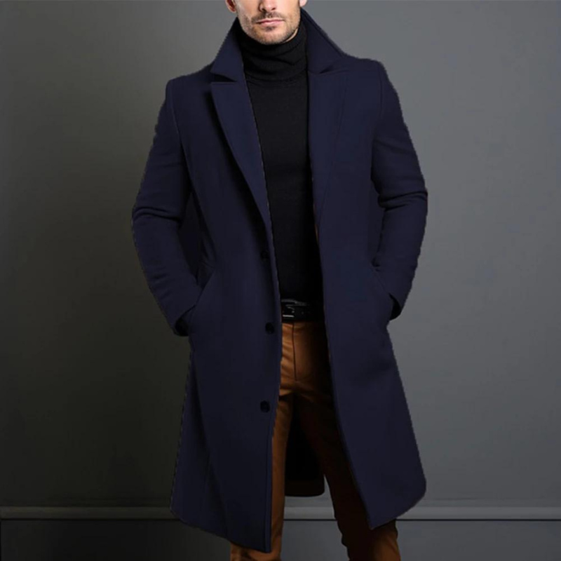 Men's Wool Blend Overcoat - Tailored Fit, Classic Lapel, Long Cut, Button Closure