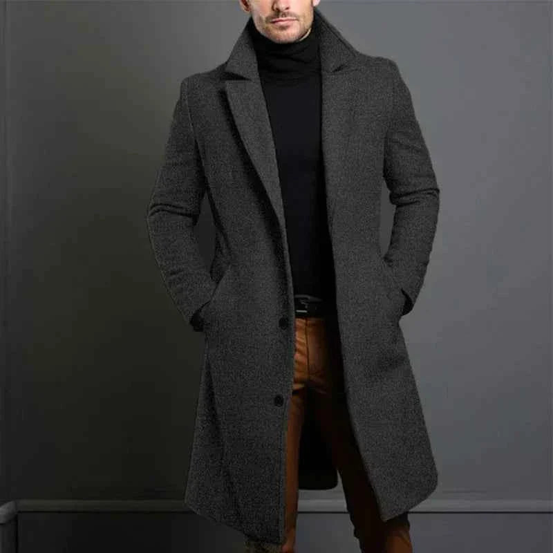 Men's Tailored Wool Coat – Full Length Classic Lapel – Elegant Style