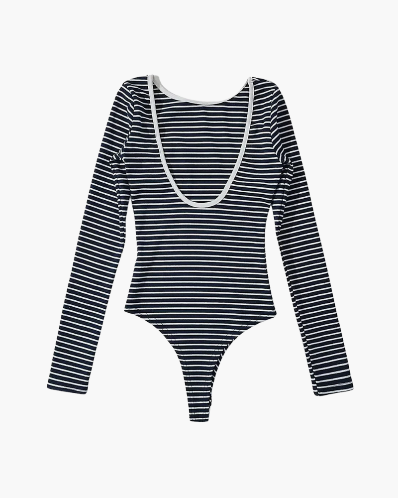 Body a Righe con Schiena Scoperta | Top Elegante Slim Fit