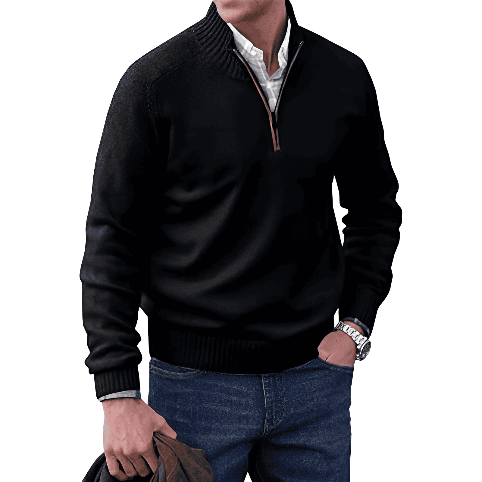 Men's Quarter Zip Sweater – Regular Fit – Ribbed Collar – Casual Comfort