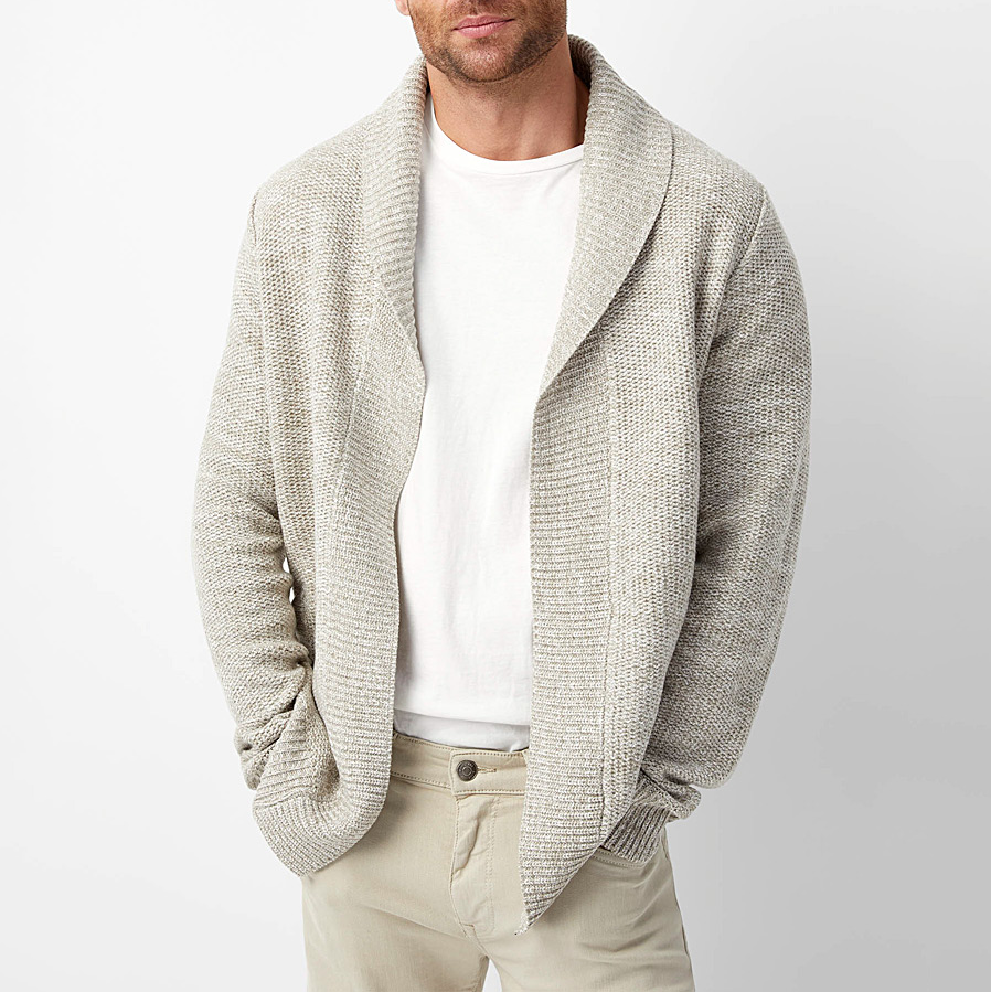 Men's Knitted Cardigan - Loose Fit Shawl Collar - Long Sleeve Casual Wear