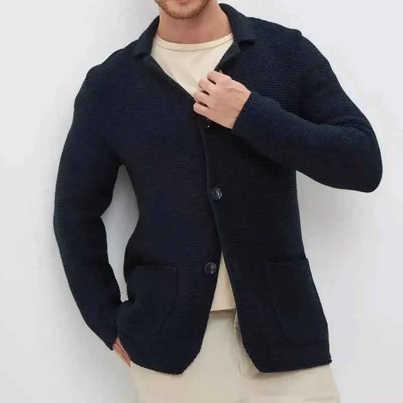 Men's Regular Fit Cardigan with Button Front and Patch Pockets