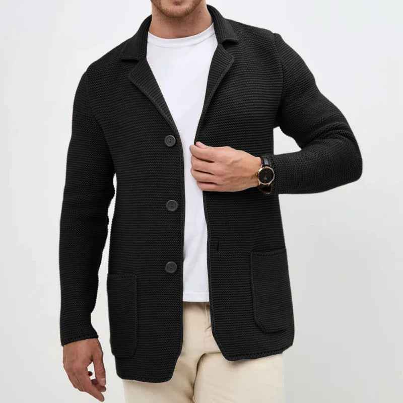 Men's Regular Fit Cardigan with Button Front and Patch Pockets