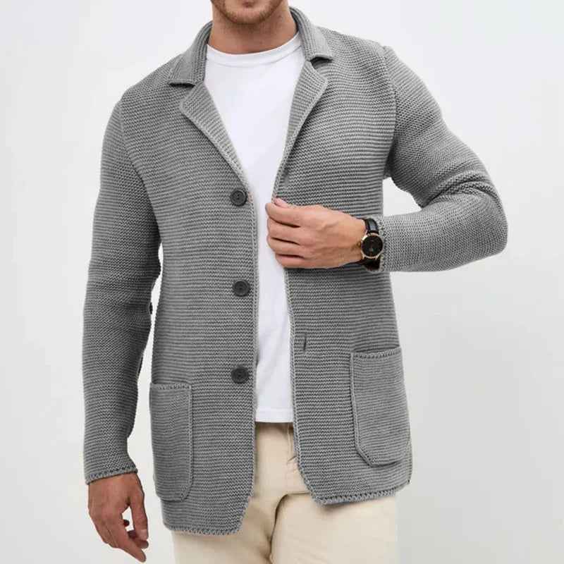 Men's Regular Fit Cardigan with Button Front and Patch Pockets
