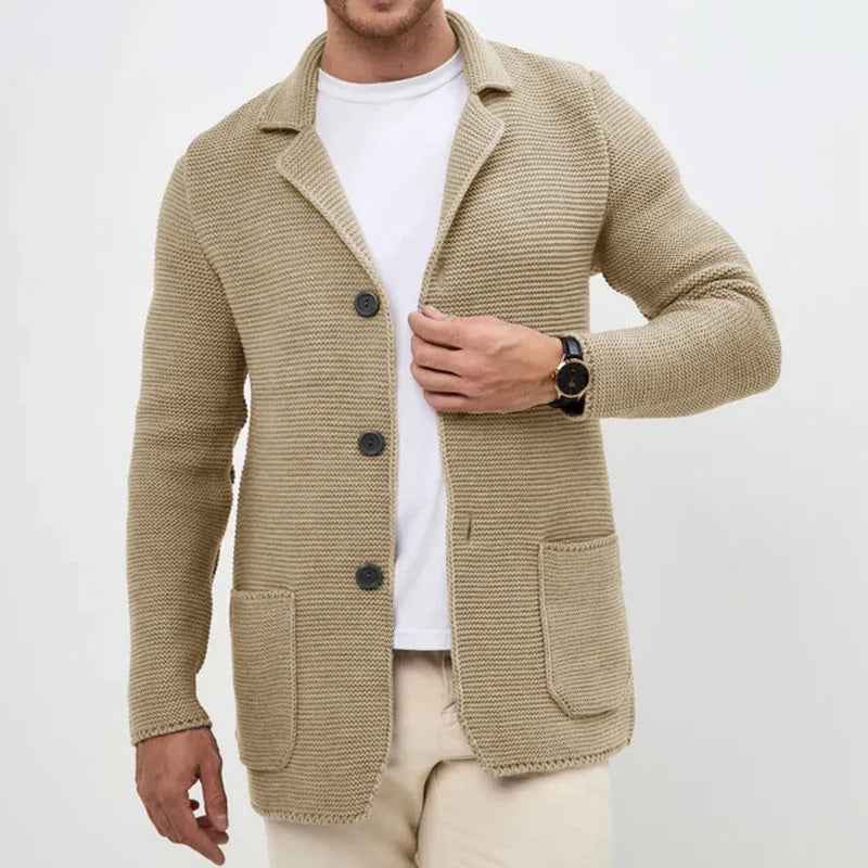 Men's Regular Fit Cardigan with Button Front and Patch Pockets
