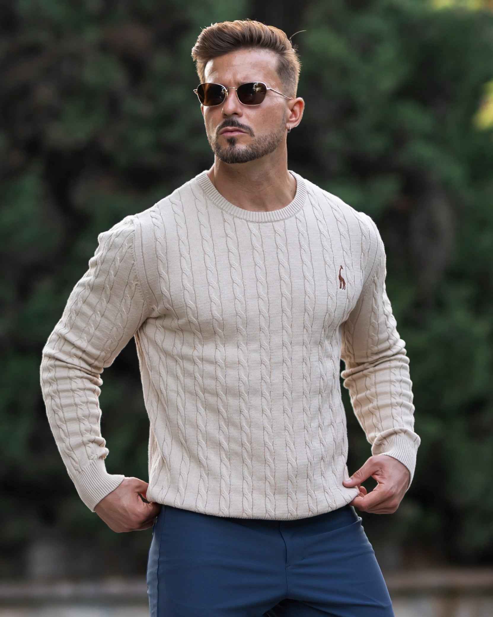Men's Cable Knit Sweater – Regular Fit – Ribbed Cuffs – Breathable Cotton – Casual Style