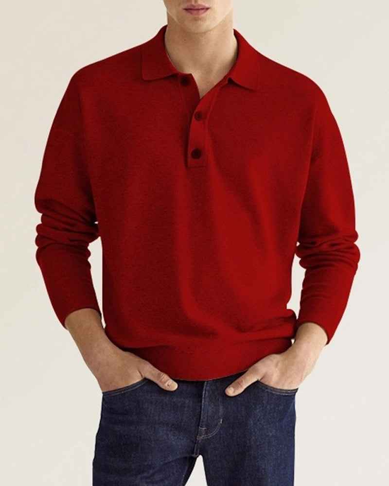 Men's Long Sleeve Polo Shirt - Relaxed Fit - Breathable Cotton Blend
