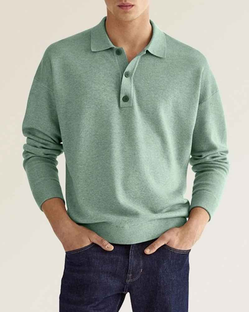 Men's Long Sleeve Polo Shirt - Relaxed Fit - Breathable Cotton Blend