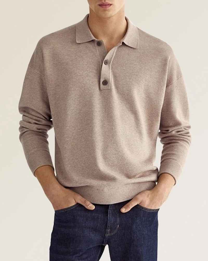 Men's Long Sleeve Polo Shirt - Relaxed Fit - Breathable Cotton Blend