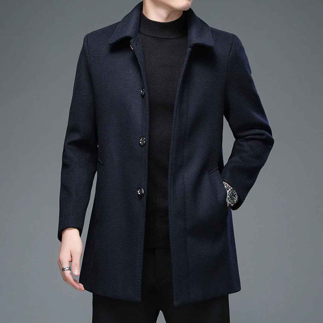 Men's Slim Fit Long Coat – Wool Blend – Single-Breasted – Classic Formal Style