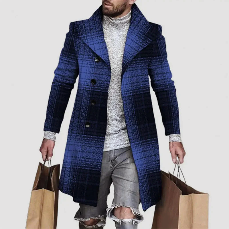 Men's Regular Fit Plaid Coat with Notched Lapel