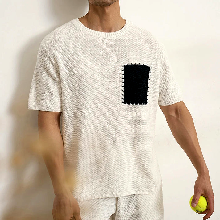 Men's Breathable Knitted Patchwork T-Shirt