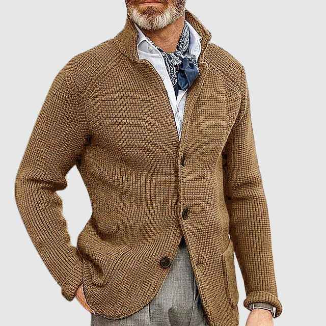 Men's Tailored Cardigan with Button Front and Patch Pockets