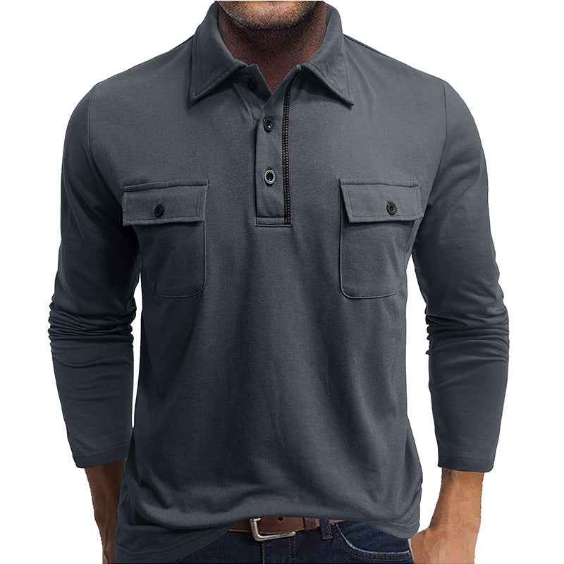 Men's Long Sleeve Polo Shirt – Regular Fit – Cotton Blend – Double Chest Pockets
