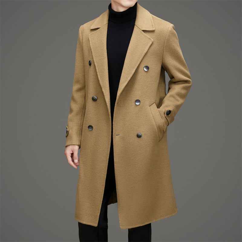 Men's Wool Double-Breasted Coat – Tailored Fit – Mid-Length Formal Style