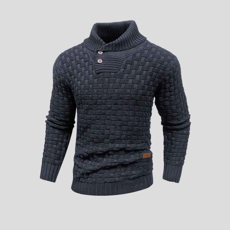 Men's Woolmix Knitted Sweater – Shawl Collar with Buttons – Ribbed Edging – Textured Design