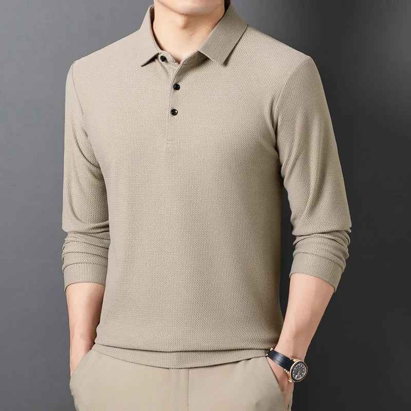 Men's Long Sleeve Polo Shirt – Textured, Breathable Fabric for Comfort