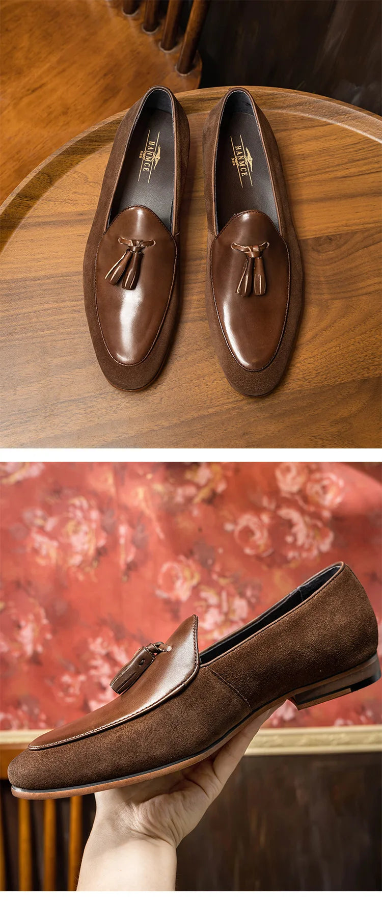 Brown patchwork tassel loafer