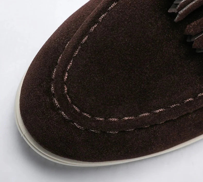 Tasseled suede driving moccasin loafer