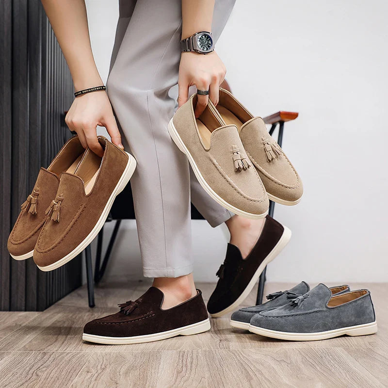 Tasseled suede driving moccasin loafer