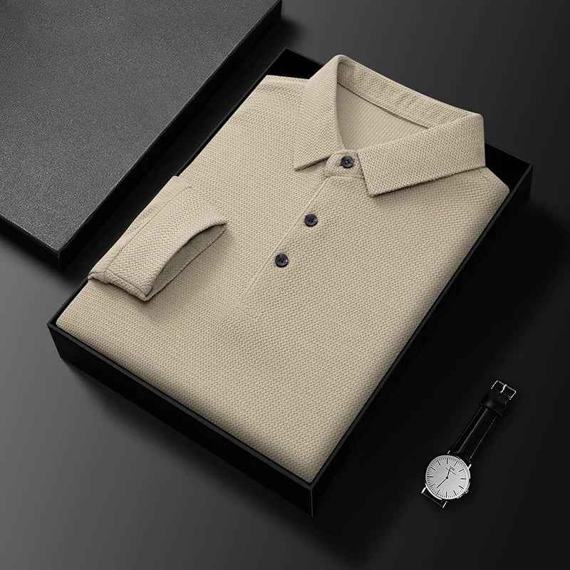 Men's Long Sleeve Polo Shirt – Textured, Breathable Fabric for Comfort