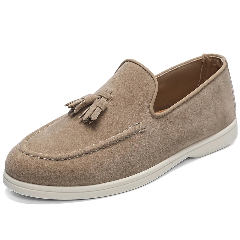 Tasseled suede driving moccasin loafer