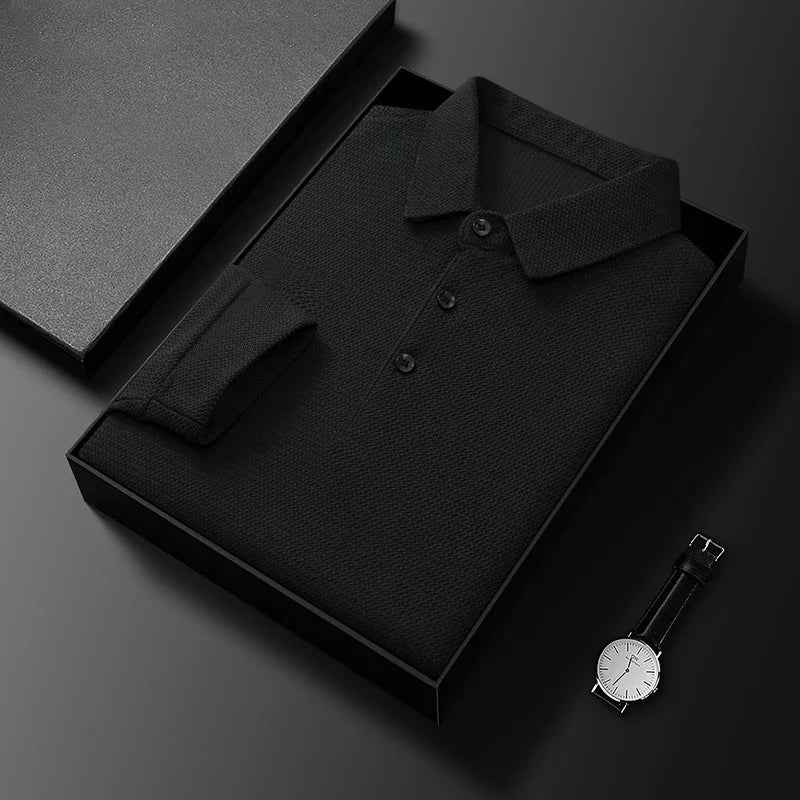Men's Long Sleeve Polo Shirt – Textured, Breathable Fabric for Comfort