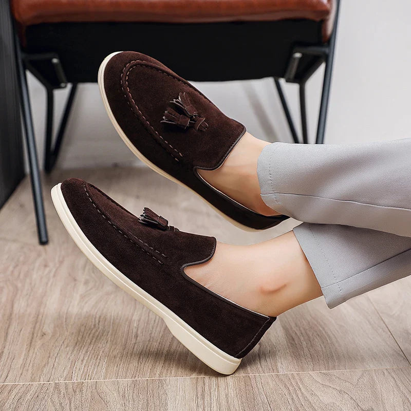Tasseled suede driving moccasin loafer