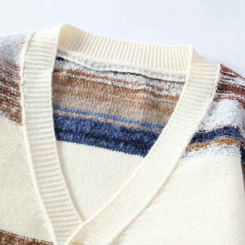Men's Striped Cardigan - Cozy Knit Sweater