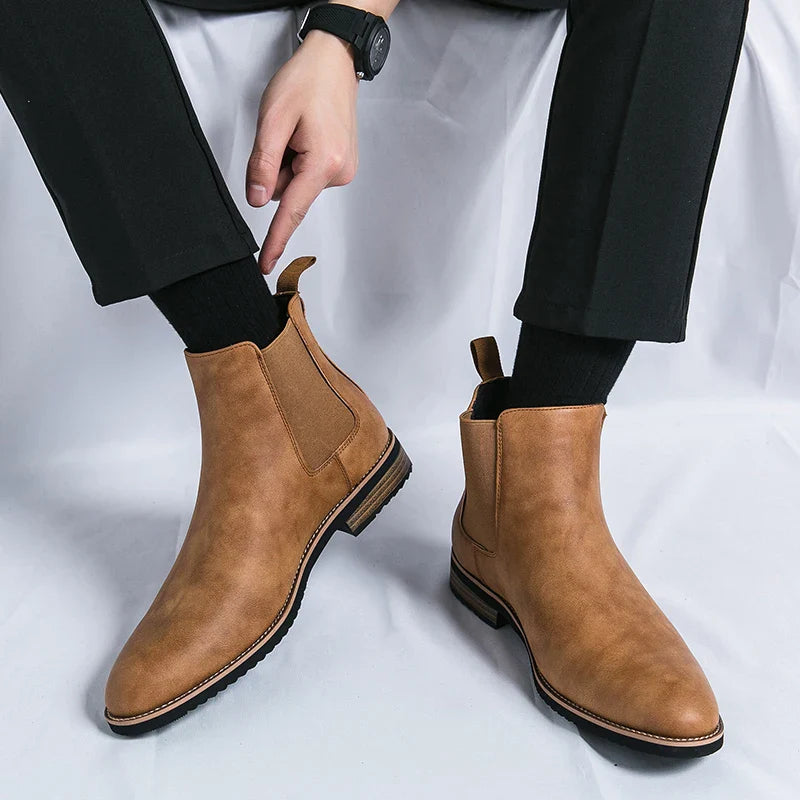 Leather high-top chelsea boots