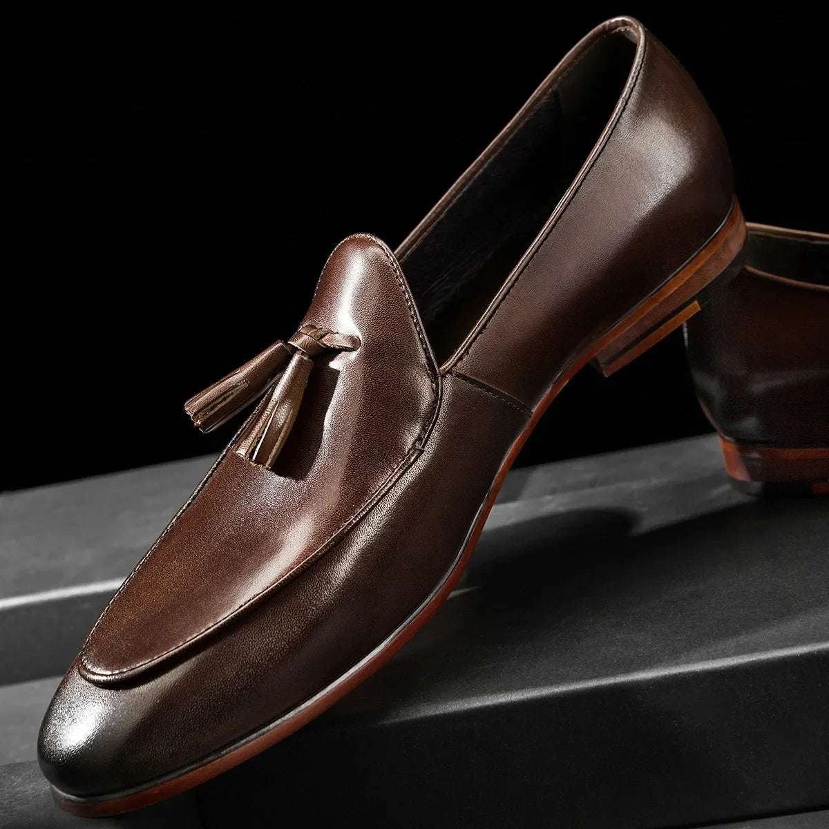 Brown patchwork tassel loafer
