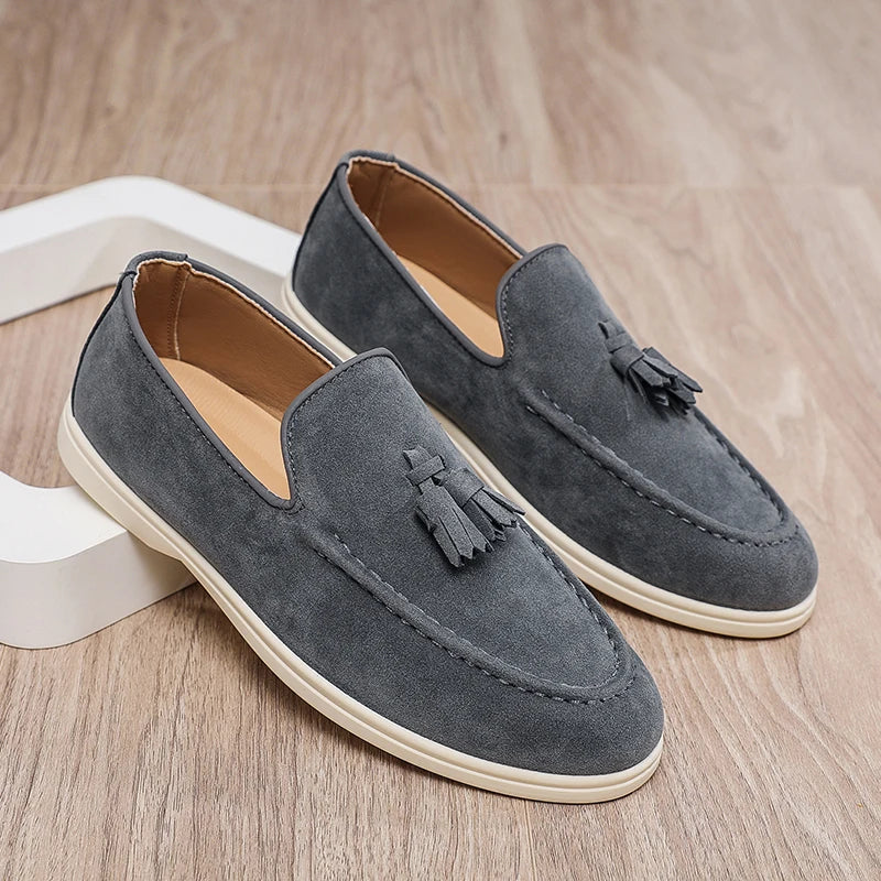 Tasseled suede driving moccasin loafer