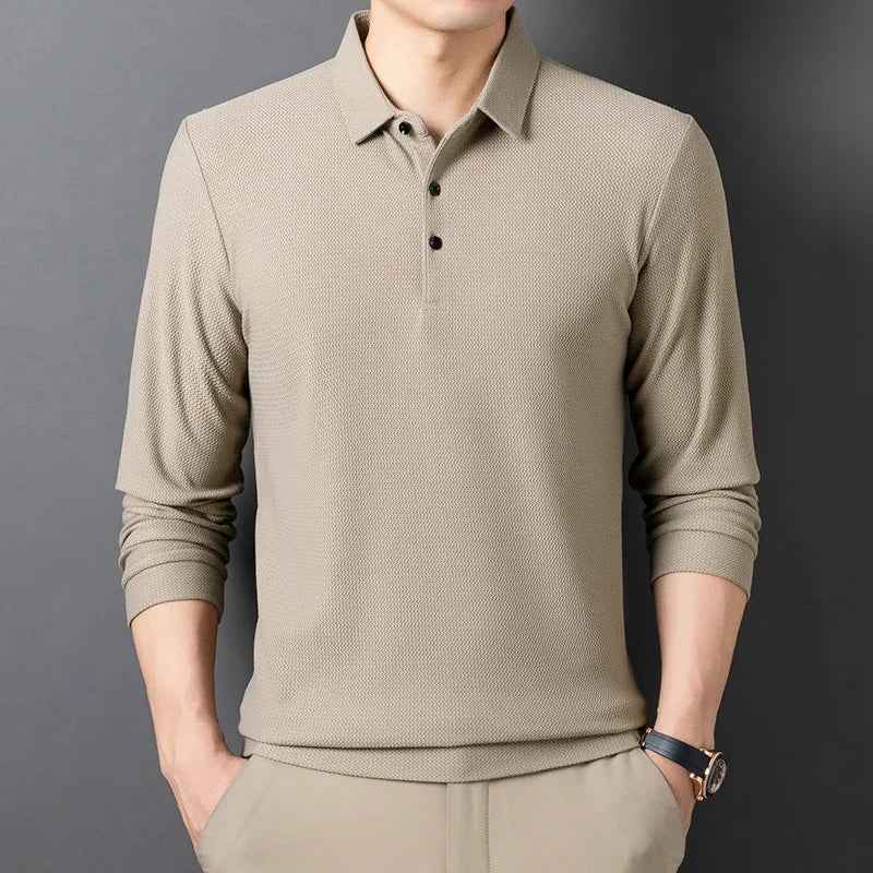 Men's Long Sleeve Polo Shirt – Textured, Breathable Fabric for Comfort