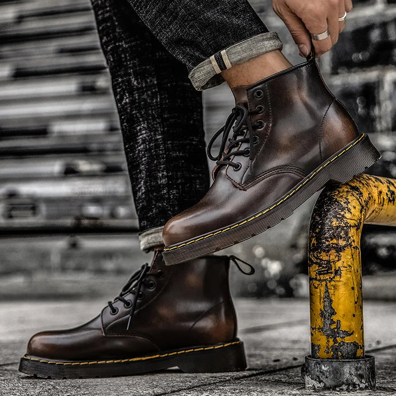 Heritage stitch ankle combat boot
