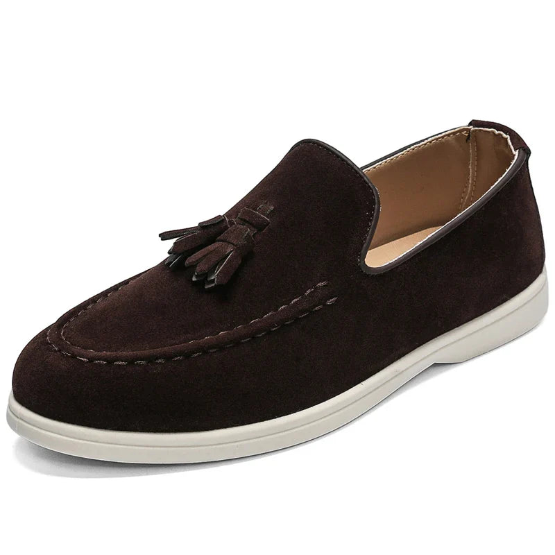 Tasseled suede driving moccasin loafer