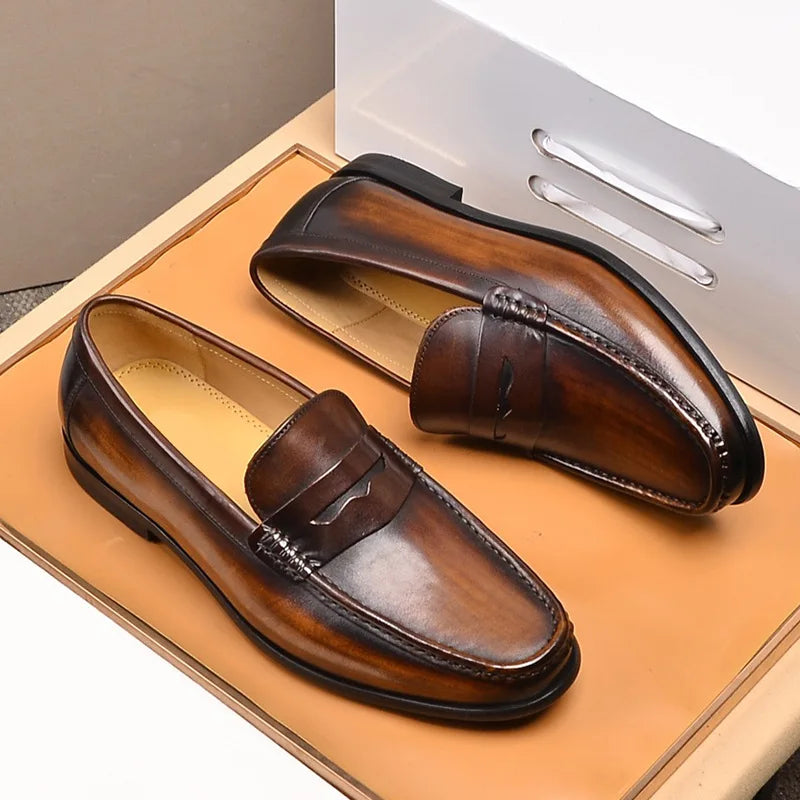 Luxury penny slip on genuine leather loafers