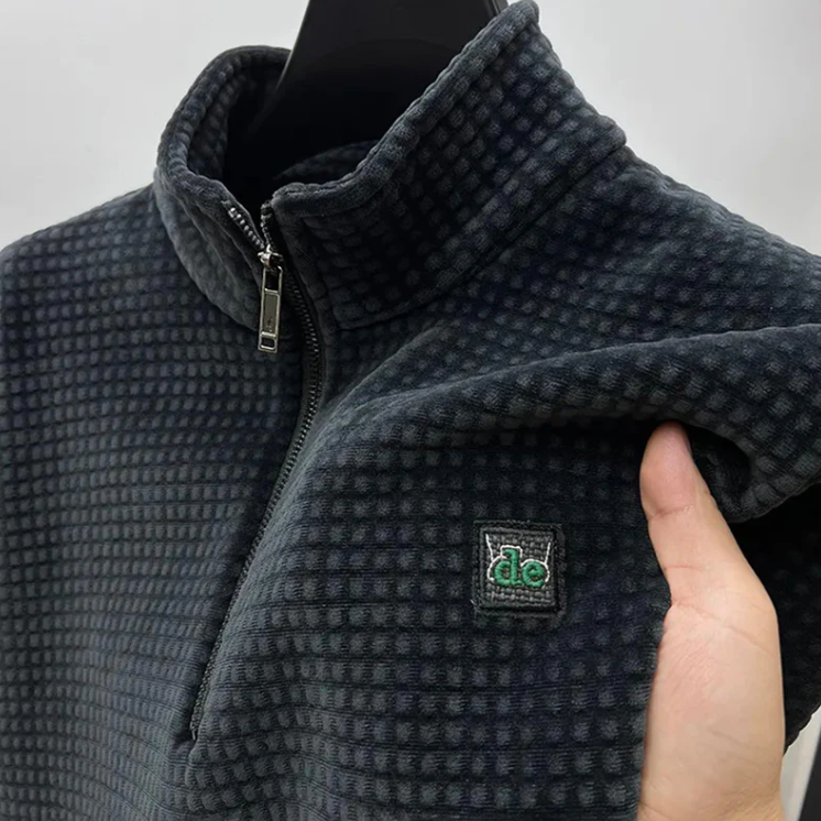 Men's Waffle Texture Quarter Zip Sweater - Breathable & Comfortable Fit