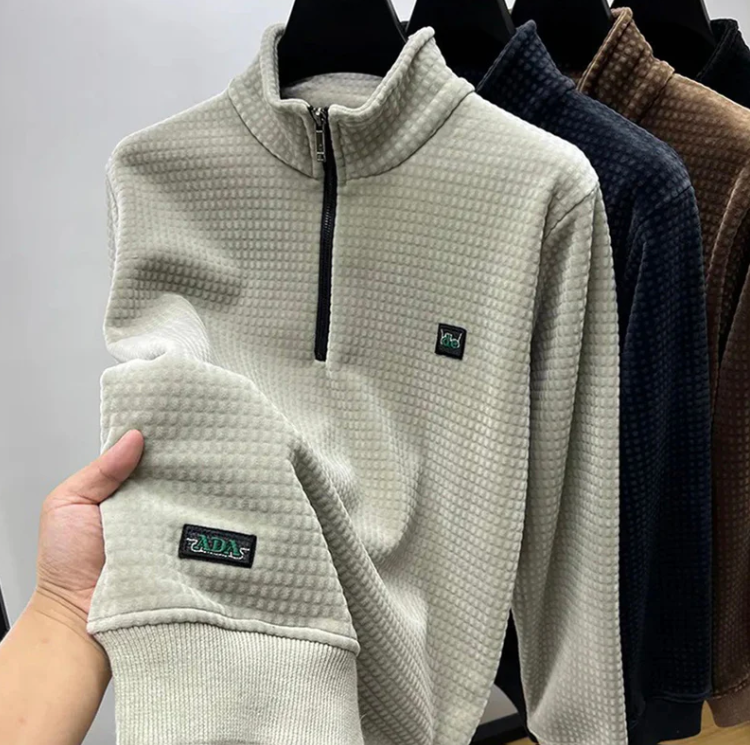 Men's Waffle Texture Quarter Zip Sweater - Breathable & Comfortable Fit
