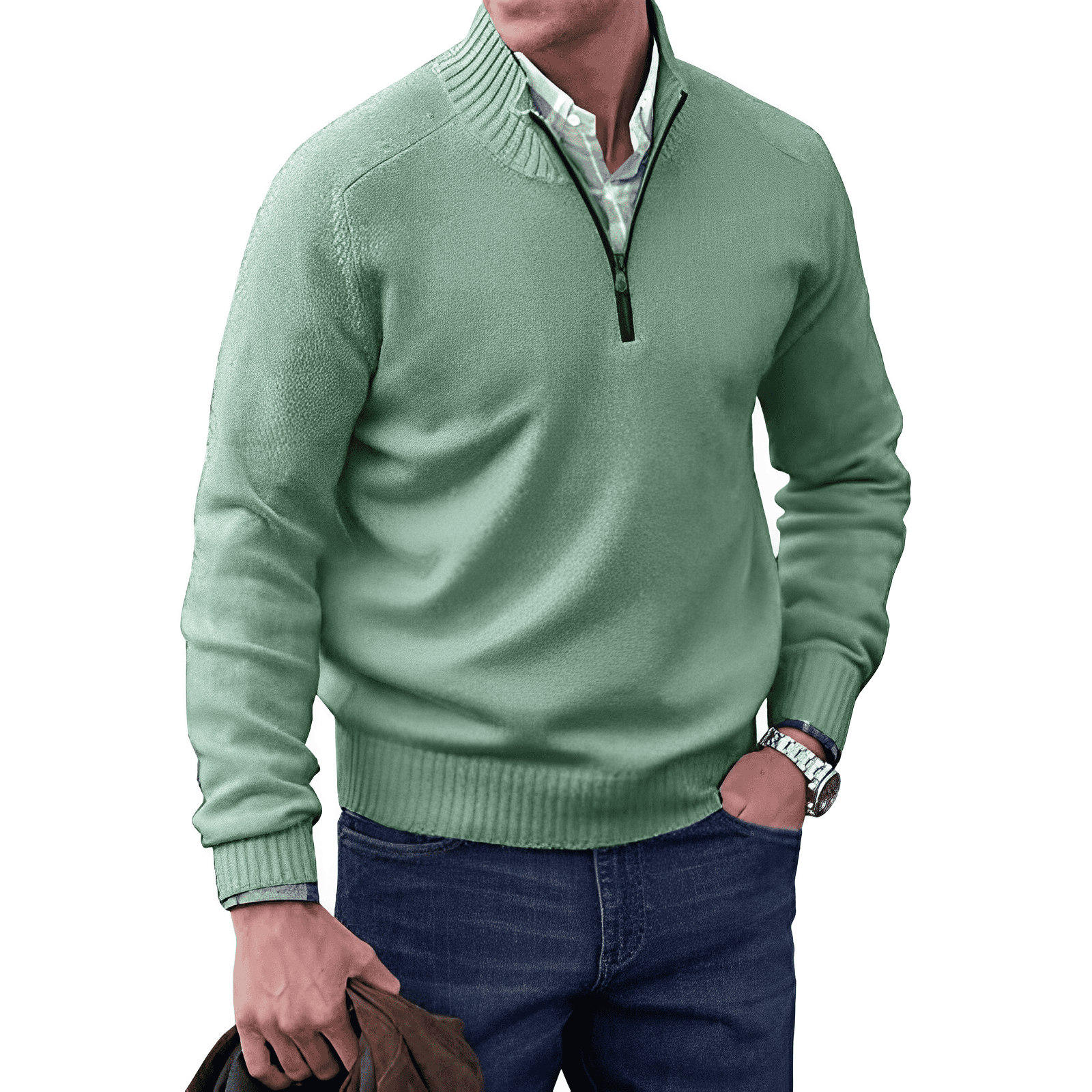 Men's Quarter Zip Sweater – Regular Fit – Ribbed Collar – Casual Comfort