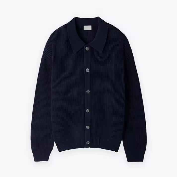 Men's Oversized Wool-Blend Cardigan with Buttons and Ribbed Design