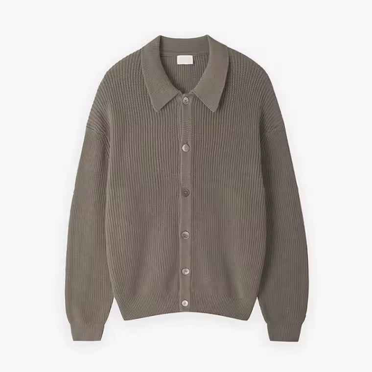 Men's Oversized Wool-Blend Cardigan with Buttons and Ribbed Design