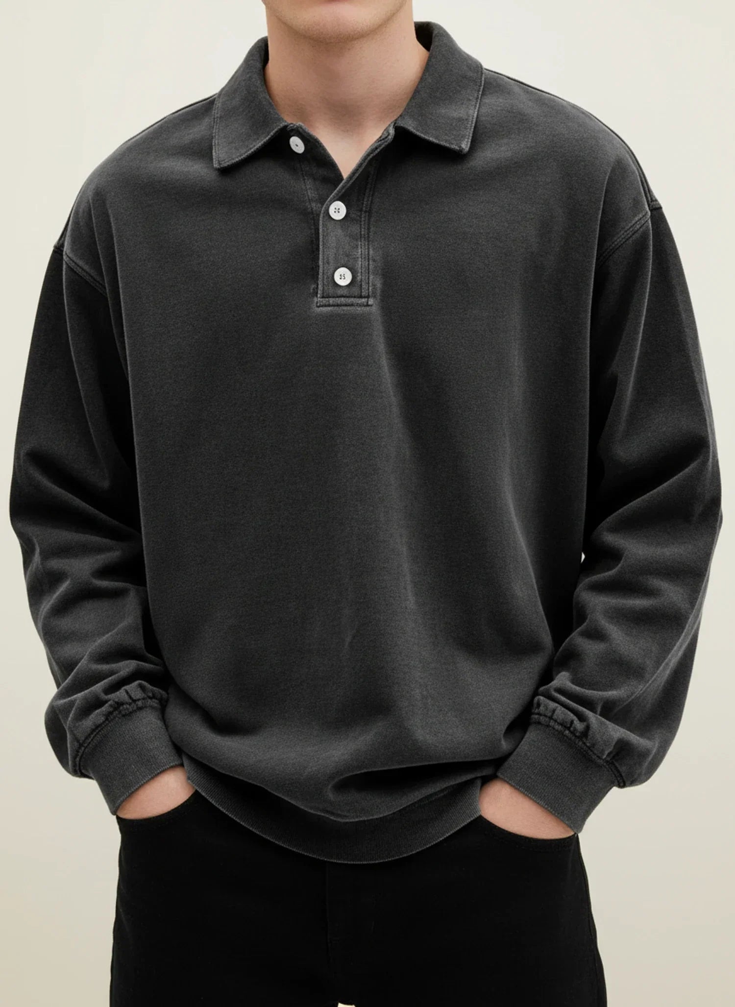 Men's Vintage Style Long Sleeve Polo Shirt