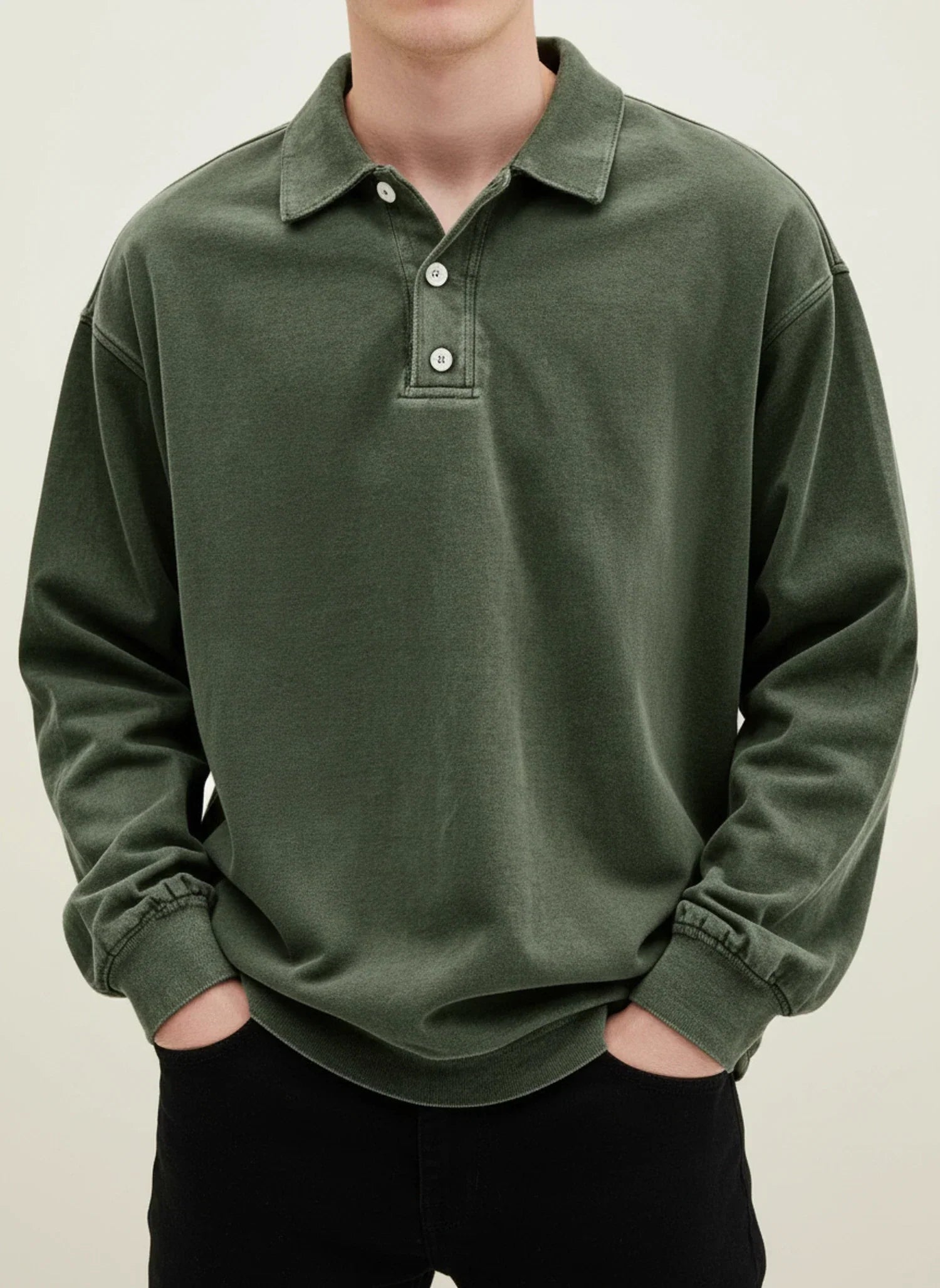 Men's Vintage Style Long Sleeve Polo Shirt